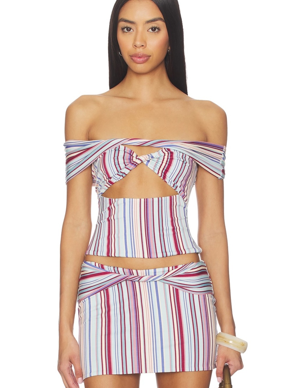 Tiger Mist Multi-Color Striped Off-Shoulder Crop Top